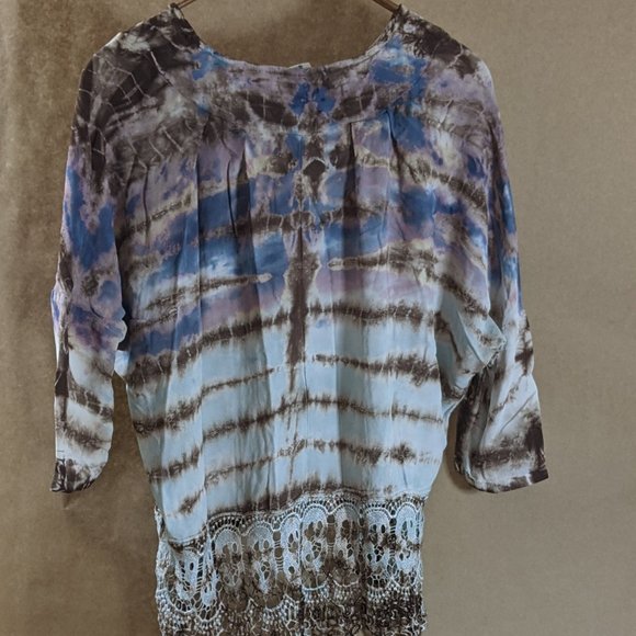 Women's Bohemian Tie-Dye Blouse with Lace Mind Set by XCVI Small - Picture 5 of 13